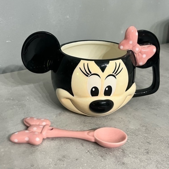 Disney Other - DISNEY | Disney Store Minnie Mouse Mug  & Spoon Set 3D coffee cup pink black